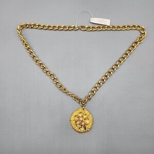 Emma James Sunburst Flower Necklace Liz Claiborne Gold Tone Curb Chain NWT